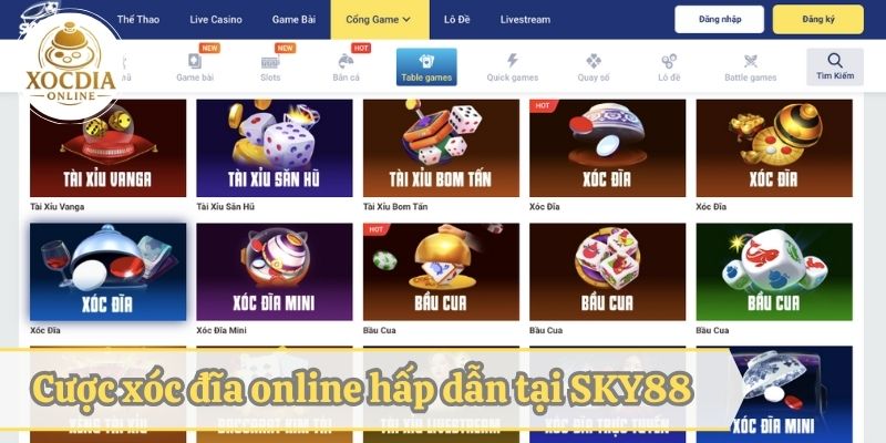 Cược xóc đĩa online hấp dẫn tại SKY88